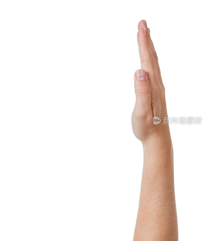 举起的手的侧视图，手指向上伸展