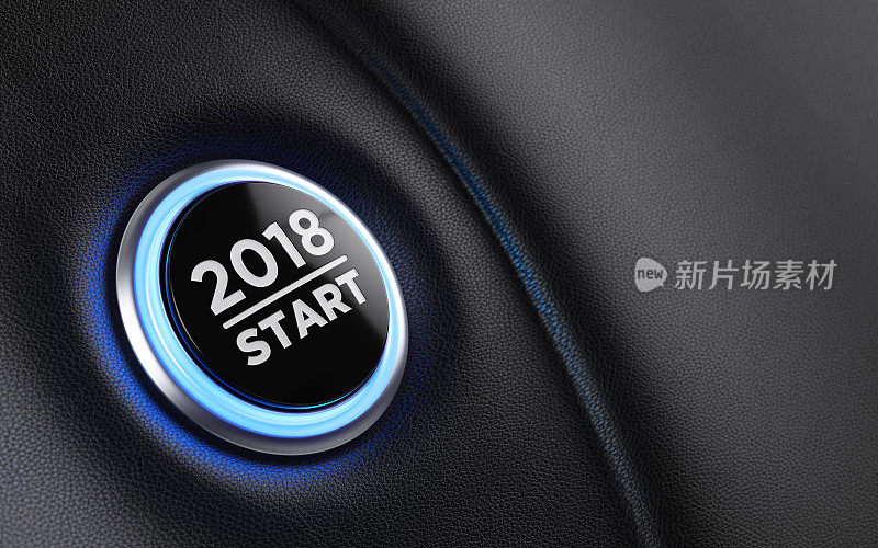 2018年汽车启动按钮仪表盘新年概念