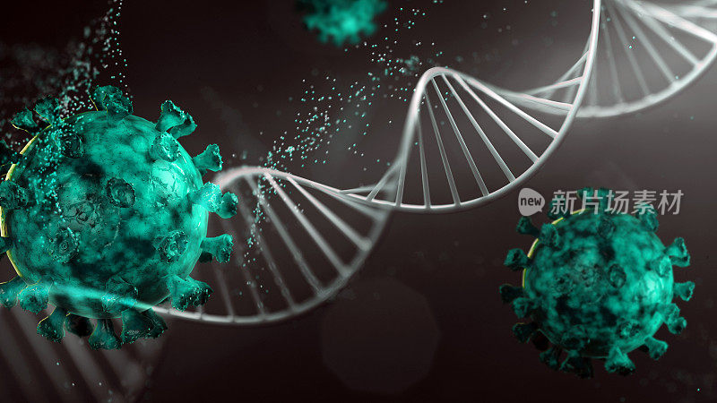 病毒细胞和DNA三维图像。