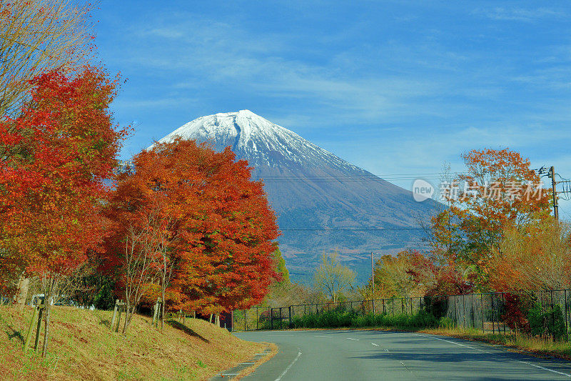 秋叶色的富士山:静冈县富士宫的景色