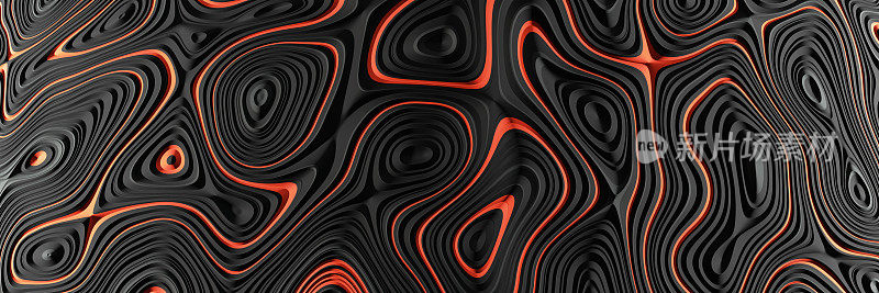 三维抽象波浪线背景。抽象液体图案现代背景，深色流体波浪纹理，Voronoi纹理墙纸