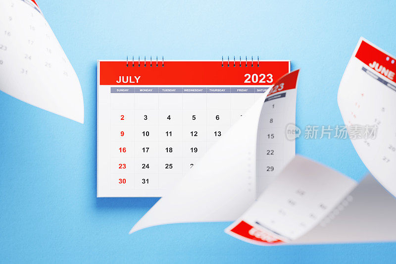 2023年7月蓝色背景日历