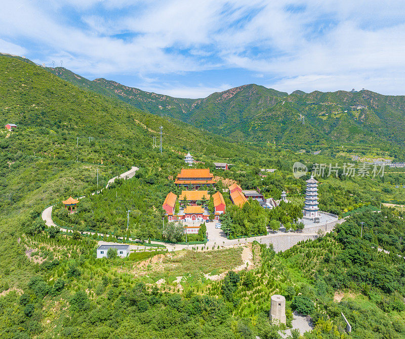 中国河北省石家庄市鹿泉区龙泉古寺航拍