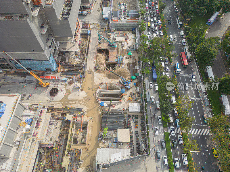 城市建筑工地的无人机鸟瞰图