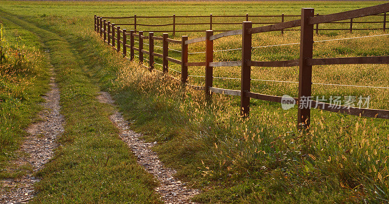 篱笆和一条穿过田野的小路