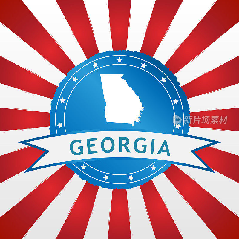 浅蓝色乔治亚徽章上的复古红白条纹背景
