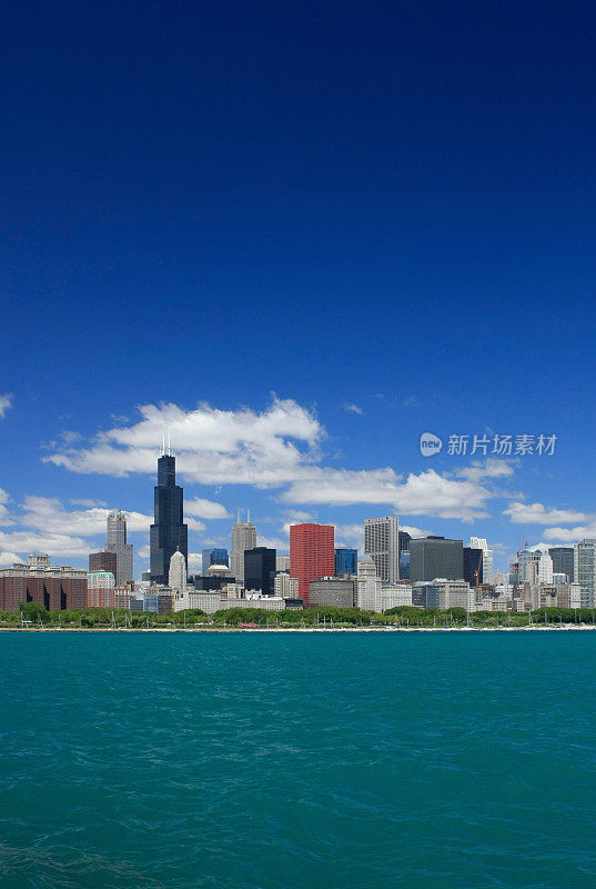 从密歇根湖眺望芝加哥天际线和西尔斯大厦