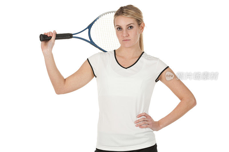 网球运动员用球拍的肖像
