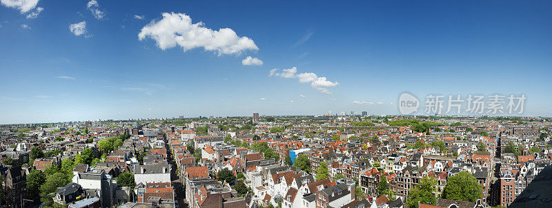 全景图阿姆斯特丹城市从Westerkerk，荷兰，荷兰。