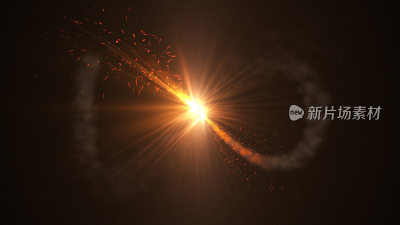 火彗星飞行。带着小粒子运动的闪光。