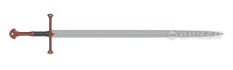 剑显示水平，孤立在白色背景，3D渲染