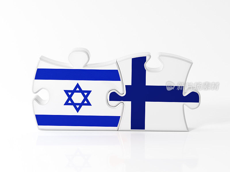 用以色列和芬兰国旗纹理的拼图碎片