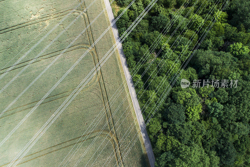 农业和林区，田野和输电线路