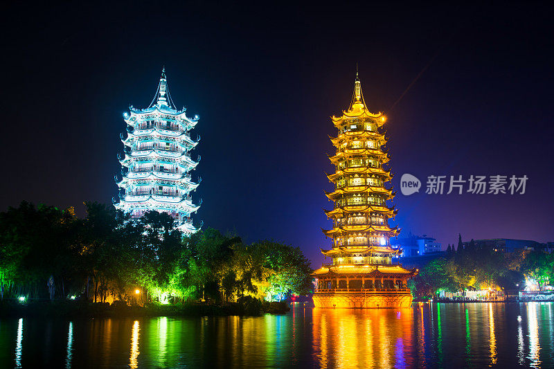 桂林塔照明城市公园在广西，中国