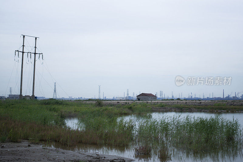 贫瘠的湿地和废弃的小屋