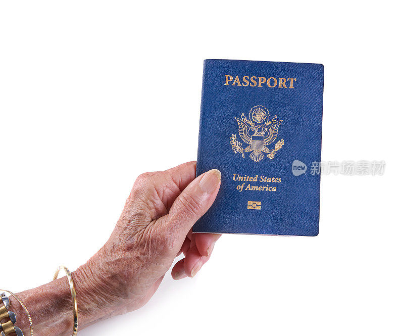 美国护照:女子持有的白色背景