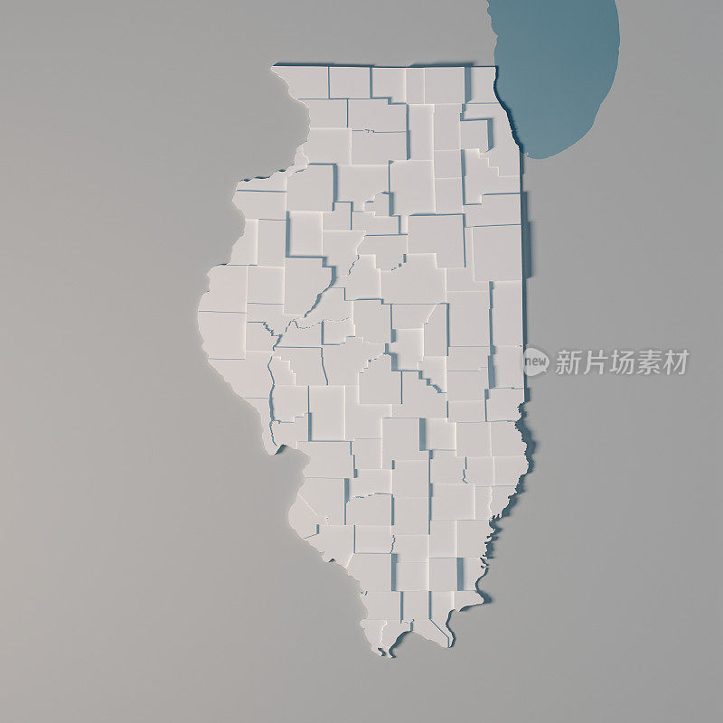 伊利诺斯州地图行政区划县3D渲染