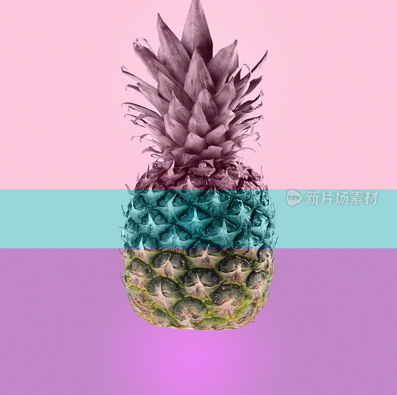 粉菠萝，粉蓝粉彩背景。