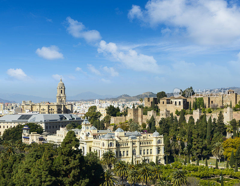 鸟瞰图的城市和大教堂马拉加，安达卢西亚，西班牙