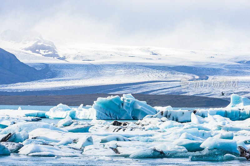 冰山漂浮在冰岛的Jokulsalon冰川泻湖上