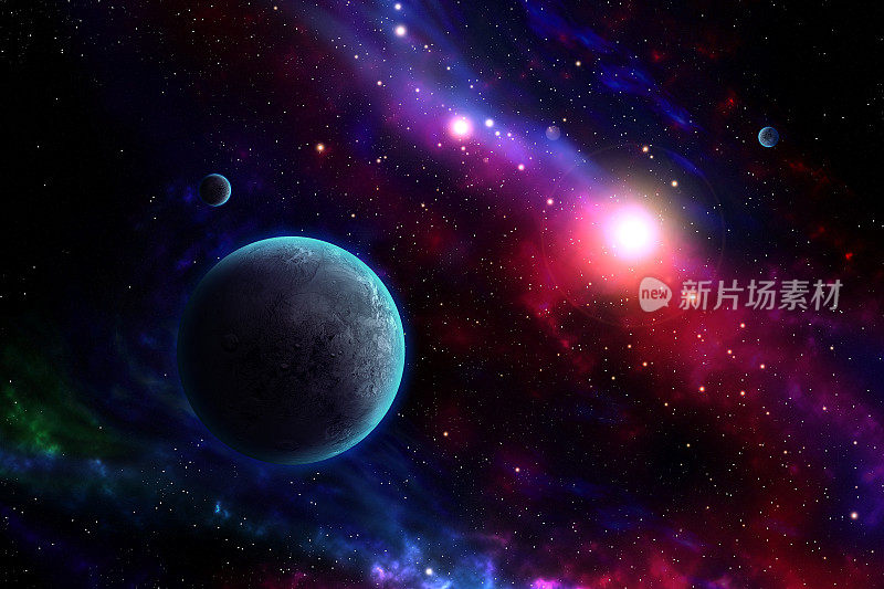 3D渲染星系空间场景与行星