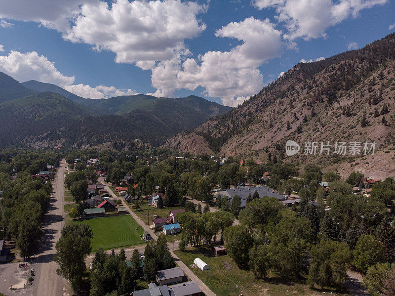 一个阳光明媚的夏日，科罗拉多州落基山脉的湖城科罗拉多鸟瞰图