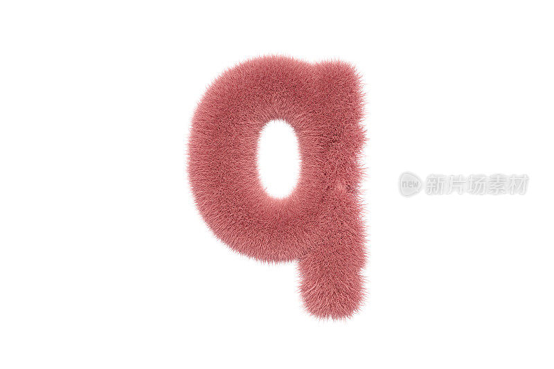 字母Q与粉红色毛茸茸的毛皮小写
