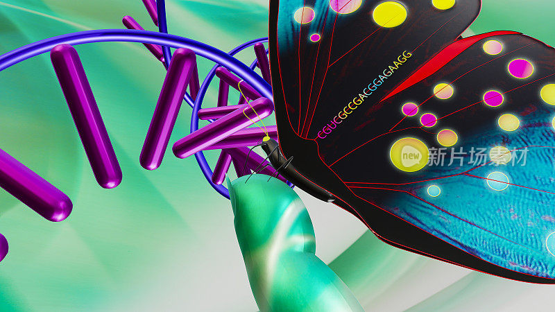 人工智能机器人手指上的DNA螺旋和蝴蝶