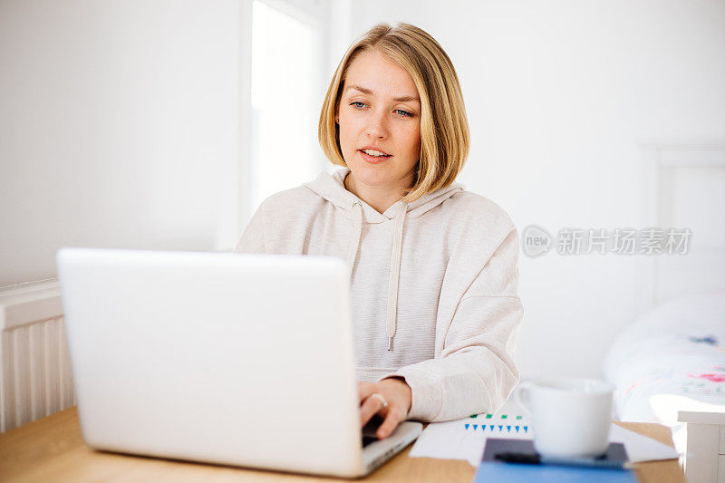 女人在家里用笔记本电脑