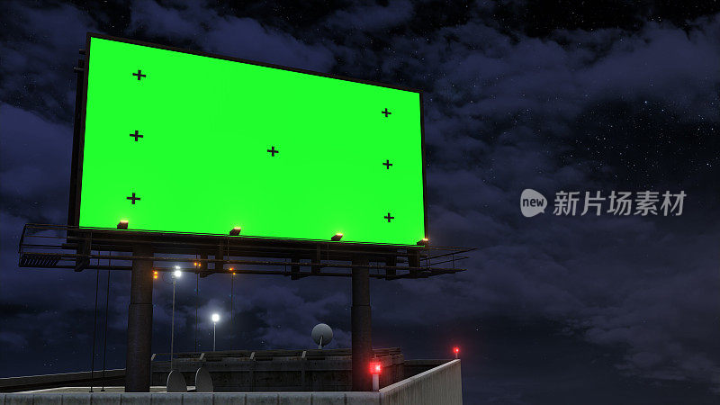 从日到夜的时间间隔，带有绿色屏幕的广告牌