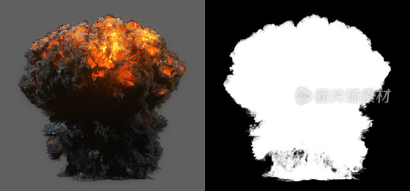 侧视图爆炸与烟雾(包括alpha通道和剪切路径，所以你可以放置自己的背景)