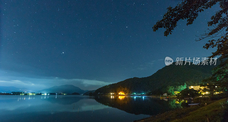 富士山，日本山，夜，星空，银河