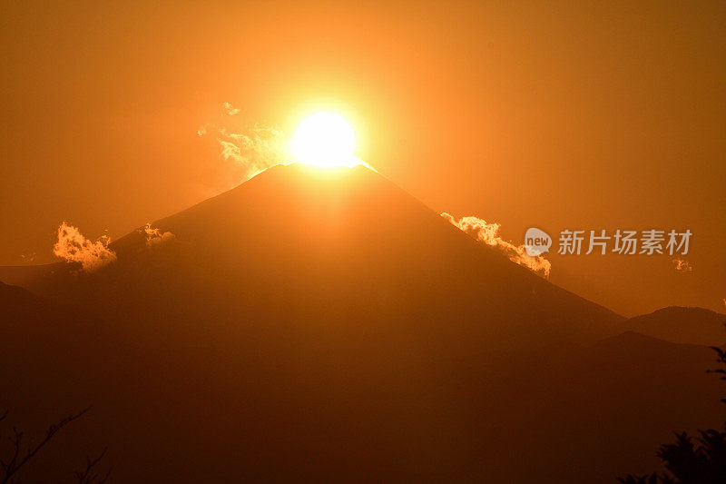 富士山上的日落:从东京八王子高雄山上看