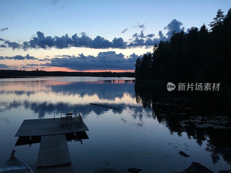 芬兰湖自然美丽的日落