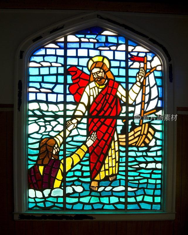 彩色玻璃窗-耶稣在水上行走