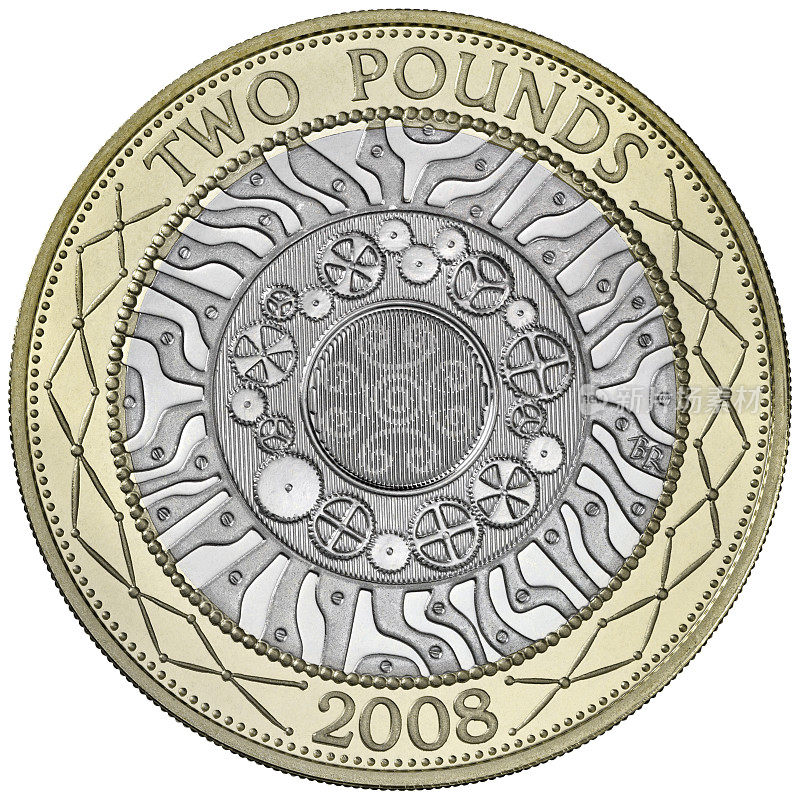 带有剪切路径的英国两英镑硬币
