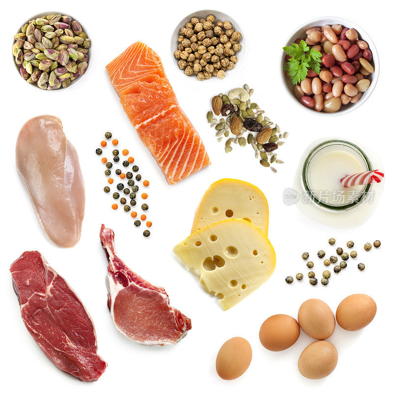 食物来源的蛋白质孤立俯视图