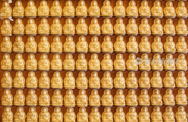 泰国华人教堂里排着长队的佛像