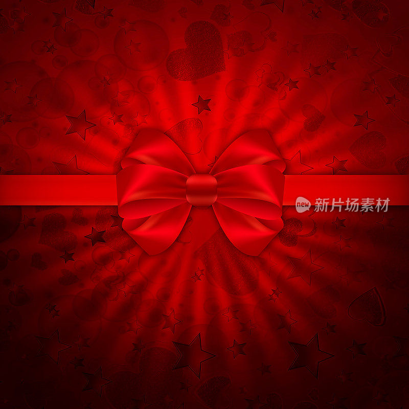 红色的情人节背景与蝴蝶结和丝带