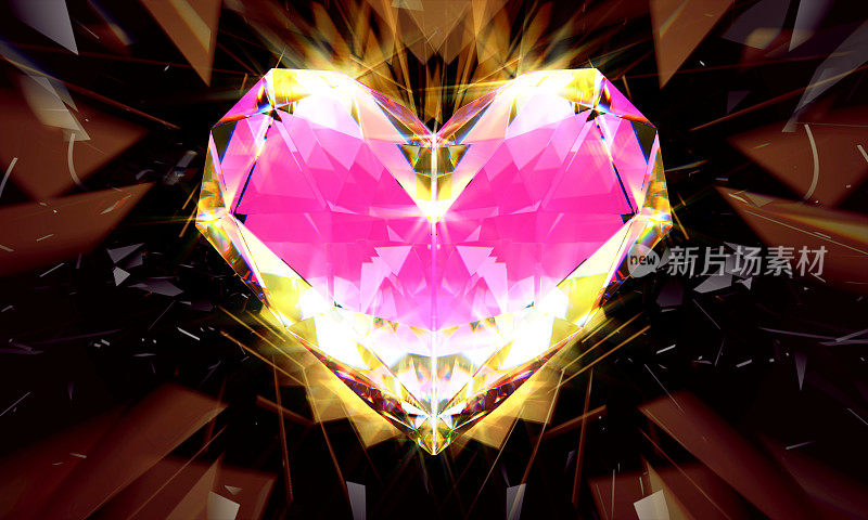 现实的粉红色钻石与强烈的焦散光在黑色背景