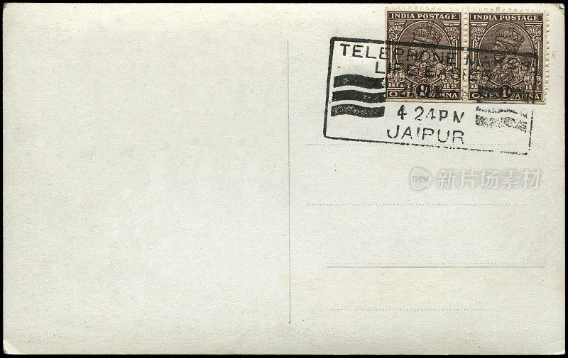 20世纪30年代早期从印度斋浦尔寄来的老式明信片，这是一个非常好的历史明信片通信的背景。