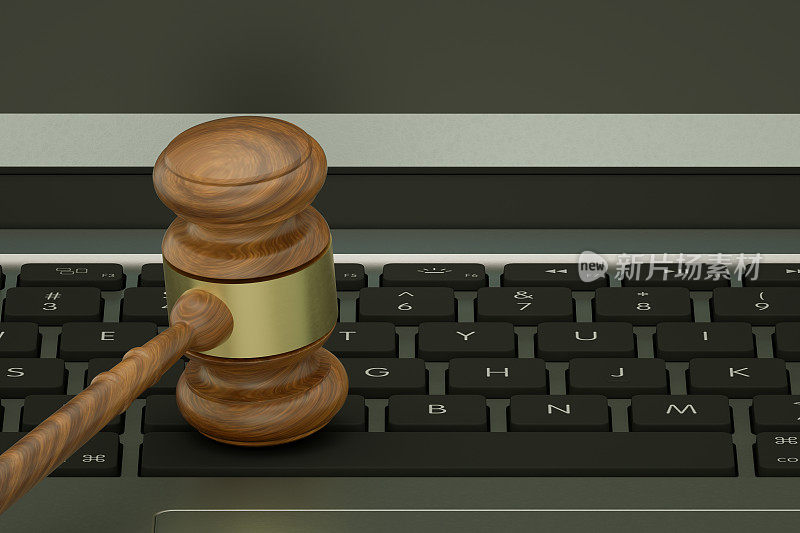 槌在笔记本电脑，在线拍卖，互联网犯罪，黑客和网络犯罪