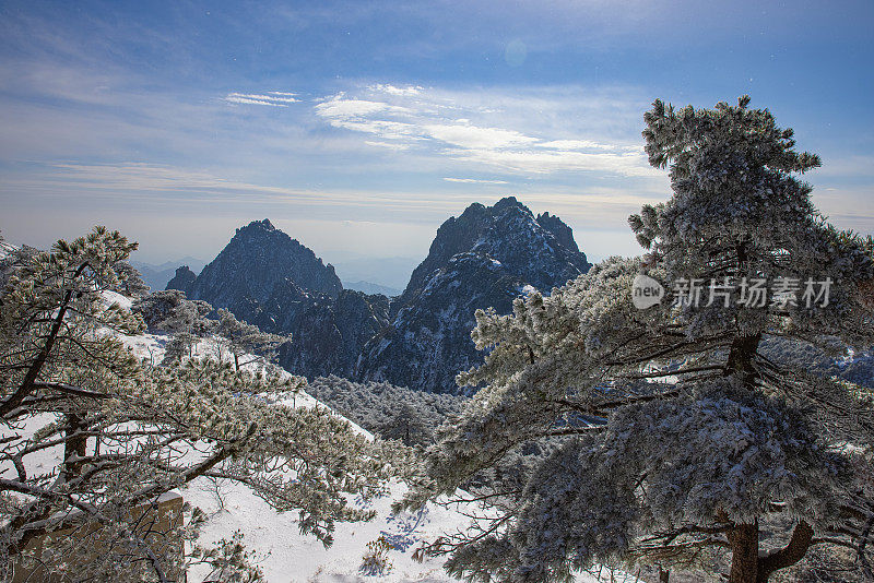 中国黄山的冬季景观