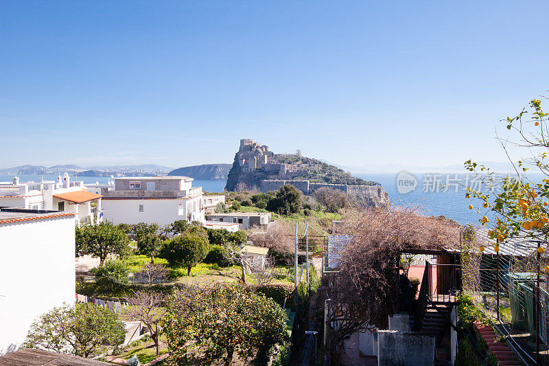 伊斯基亚岛有花园的住宅楼