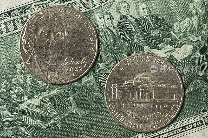 一美元硬币，杰斐逊五分镍币，第二幅肖像