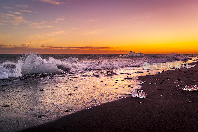 钻石海滩日落，冰岛