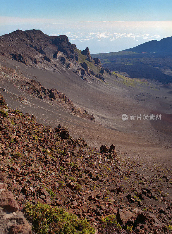 夏威夷哈雷阿卡拉火山口干燥熔岩的曲线