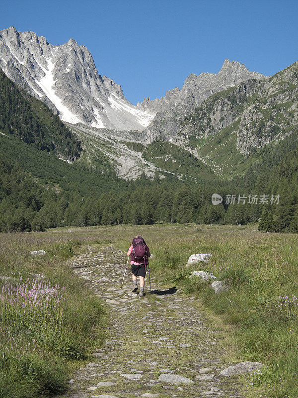 徒步旅行者在山