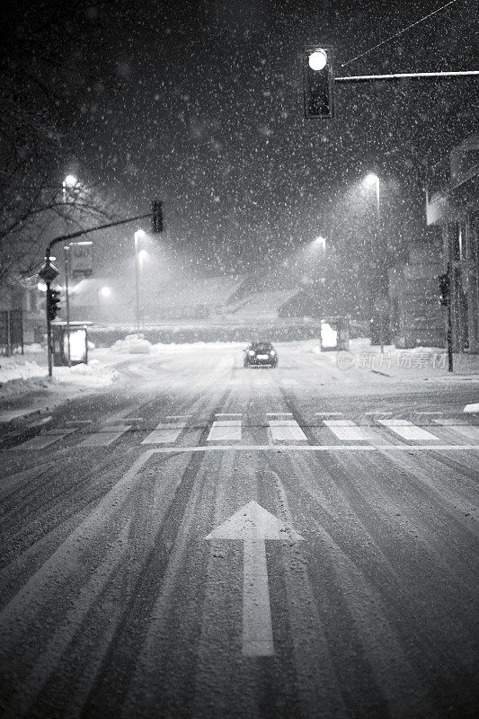 下雪的冬天夜晚的街道