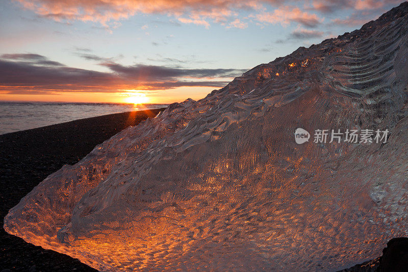 冰岛Jokulsarlon海滩上的冰山